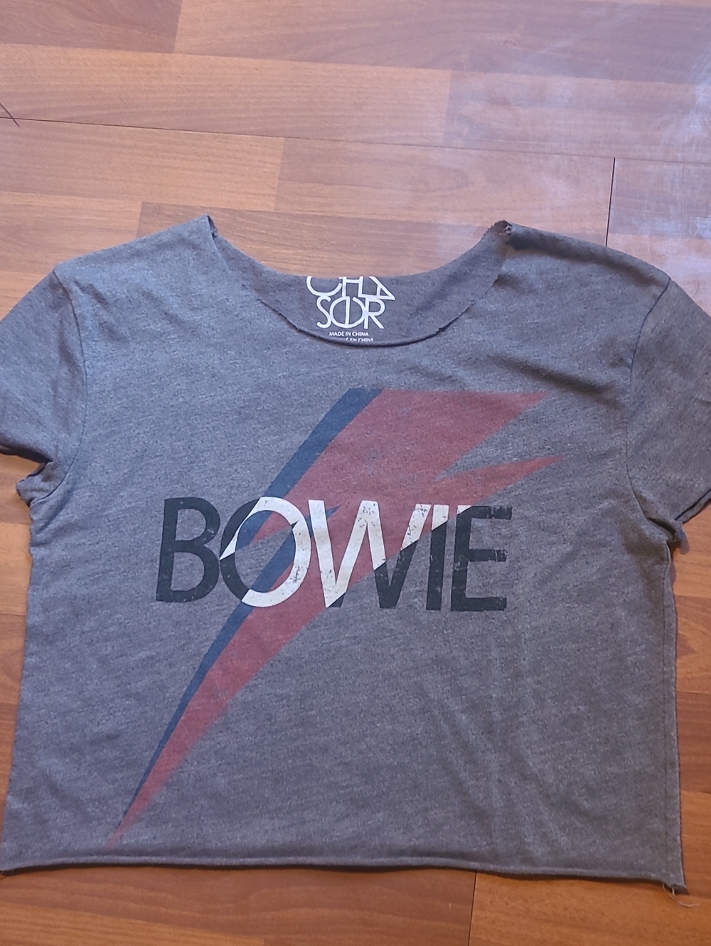 Chaser Gray Bowie Graphic Crop Top